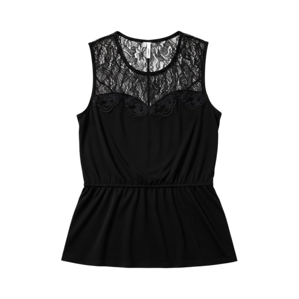 Studio Y Floral Lace Peplum Top Women M Black Sleeveless Coquette Date Night EUC